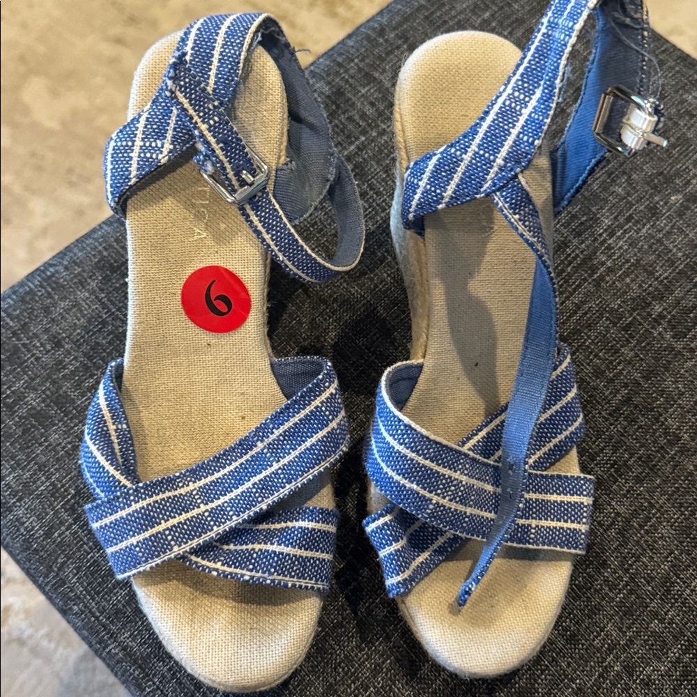 Nautica Blue and White Striped Wedges